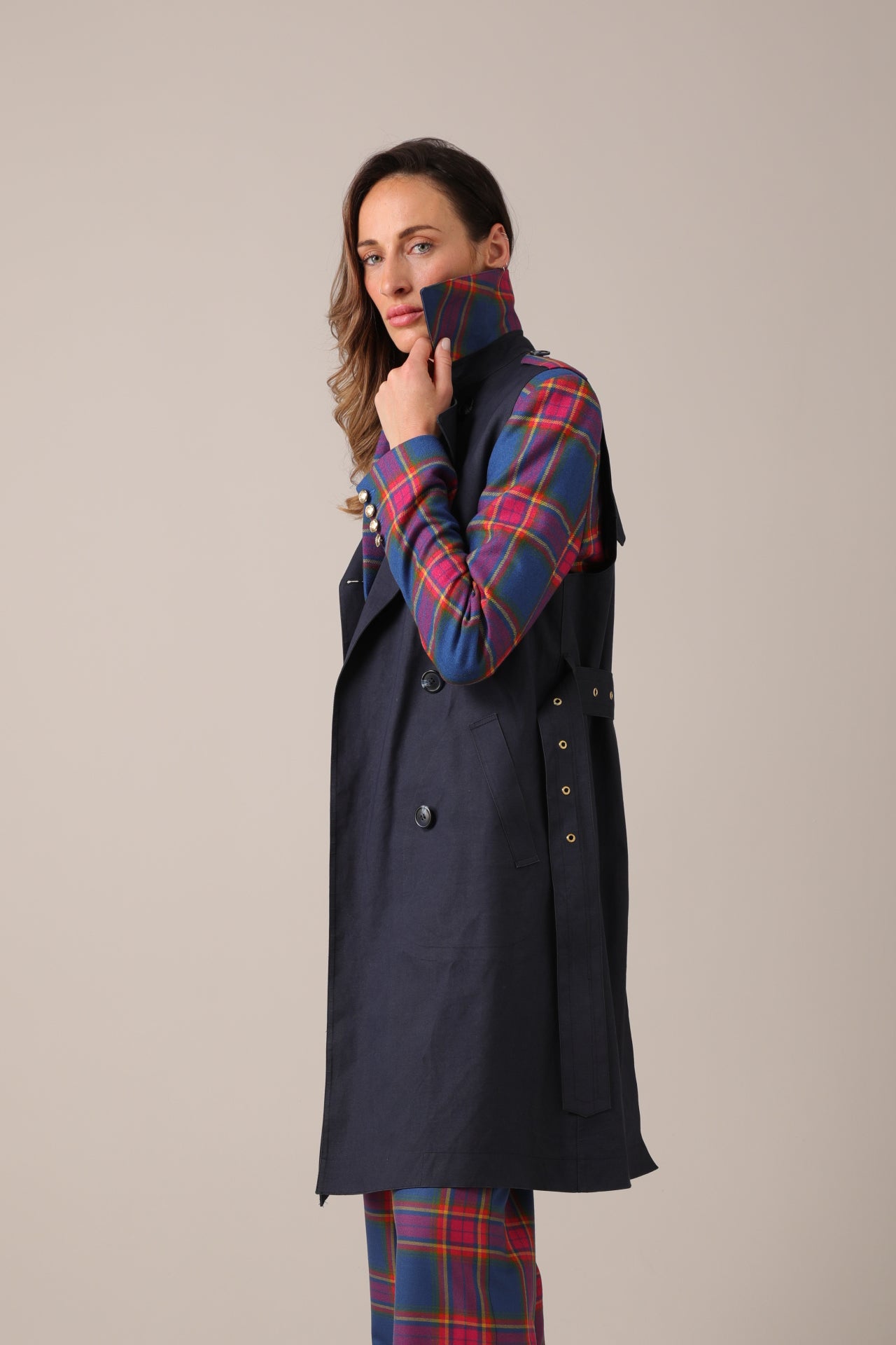 Hancock x Nadia Alexander Blair Sleeveless Trench - Navy / Blair Tartan