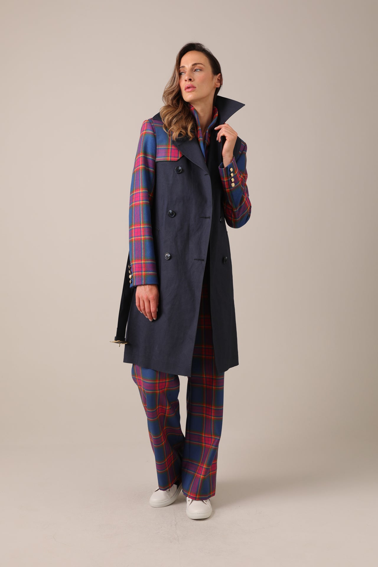 Hancock x Nadia Alexander Blair Sleeveless Trench - Navy / Blair Tartan