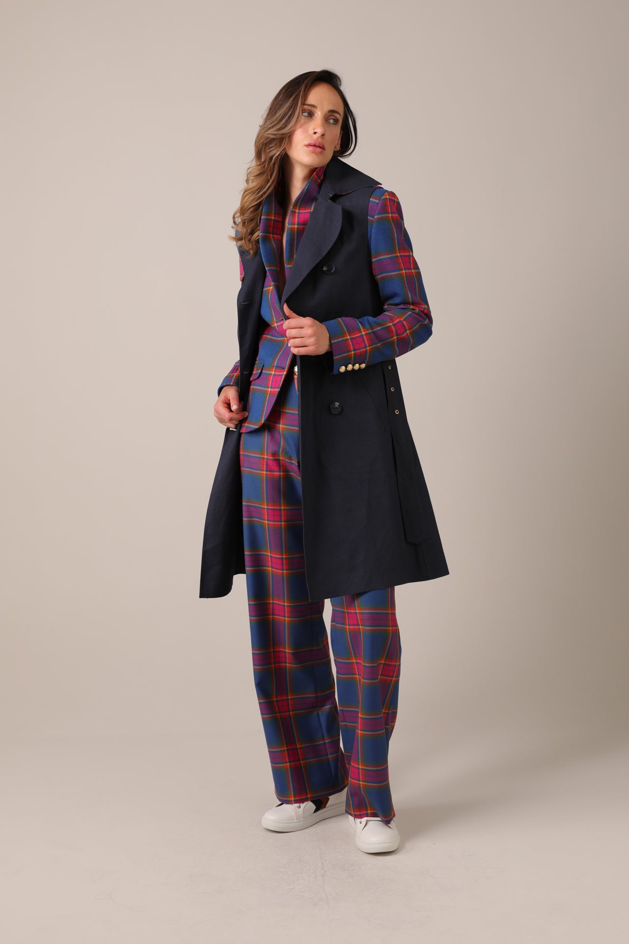 Hancock x Nadia Alexander Blair Sleeveless Trench - Navy / Blair Tartan