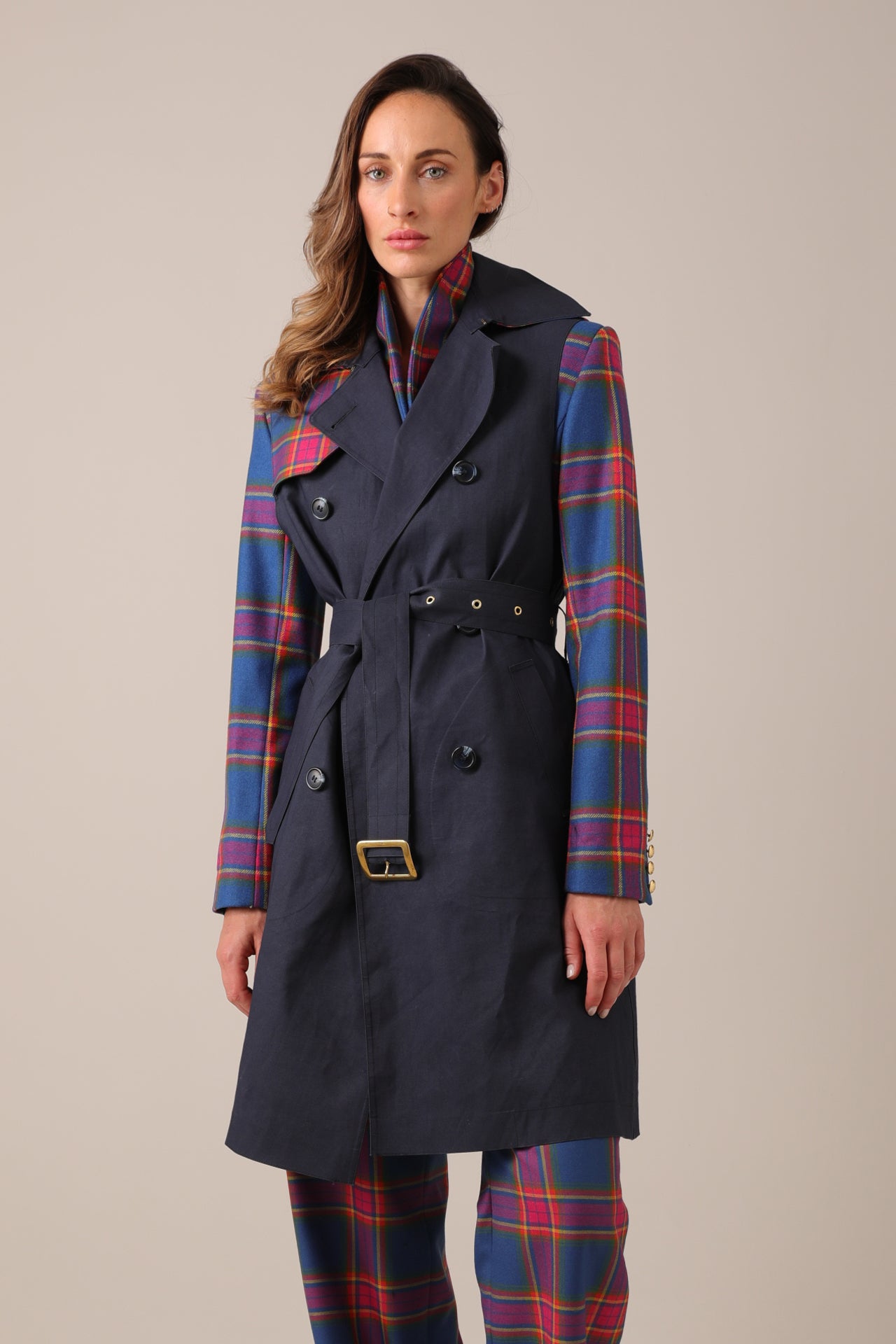 Hancock x Nadia Alexander Blair Sleeveless Trench - Navy / Blair Tartan